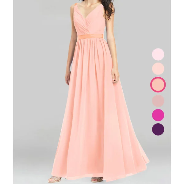 Azazie A-Line/Princess V-Neck Floor-Length Chiffon Bridesmaid Dresses - Coral