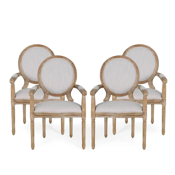 Set of 4 Judith French Country Wood Upholstered Dining Chairs Light Gray/Natural - Christopher Knight Home
