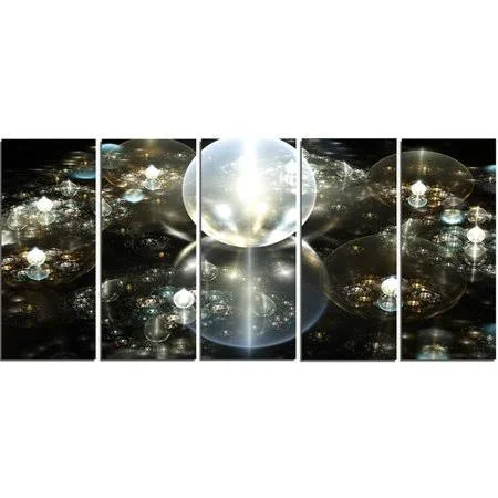 Design Art 'Golden Water Drops on Mirror' Graphic Art Print Multi-Piece Image on Canvas, Size: 60 in. Wide x 28 in. High - 5 Equ