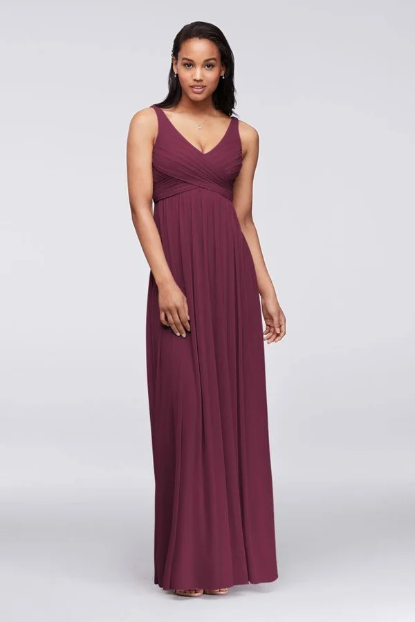 Long Mesh Bridesmaid Dress with Cowl Back Detail - Wine (Red), 20