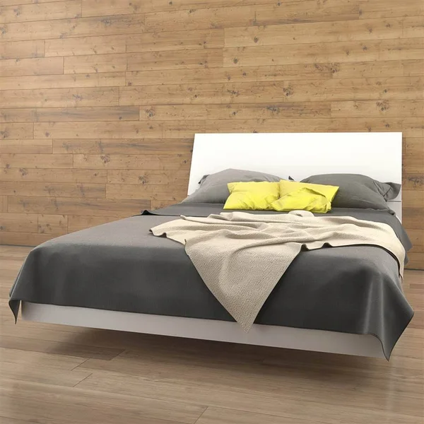 Nextera Queen Platform Bed with Storage Headboard, White