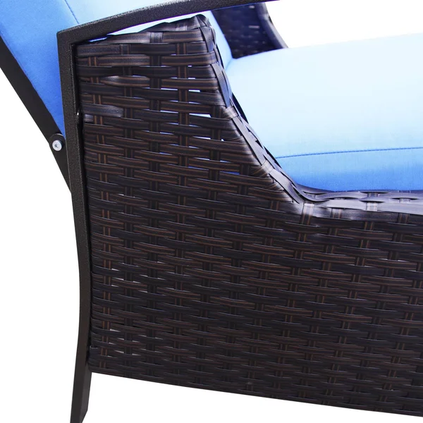 Outsunny Outdoor Rattan Recliner Chair with Cushion - Dark Brown - Blue