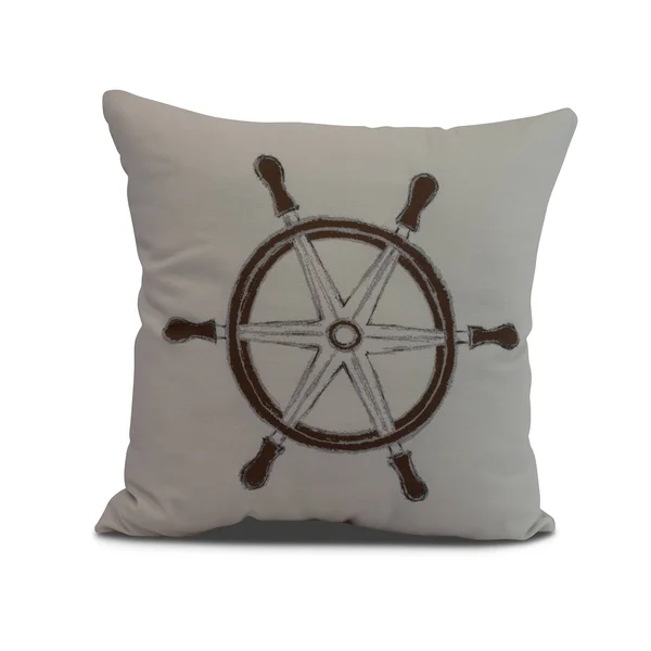 Contemporary Home Living 20x22 Gray and Brown Nautical Steering Wheel Square Throw Pillow - Down Alternative Filler