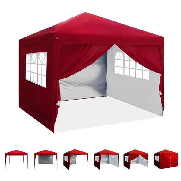 Asteroutdoor 10&x10& Pop Up Canopy with Sidewalls - Adjustable Leg Heights, Windows, Wheeled Carry Bag, Stakes and Ropes, Red