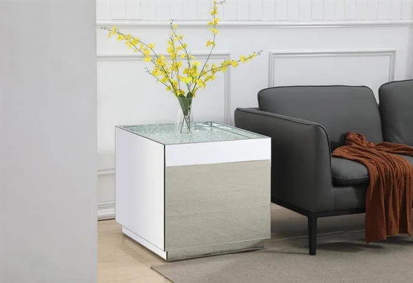 Elegant Lighting Mf92002 Modern 24 inch Square Crystal End Table Clear Royal Cut Crystal