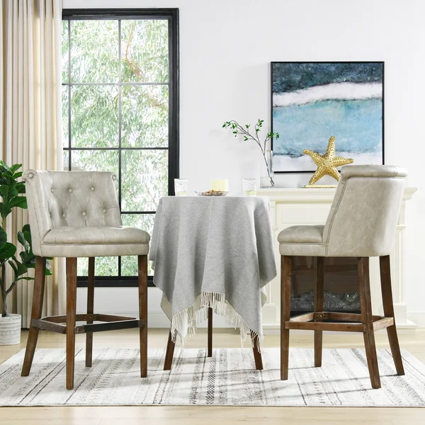 Jennifer Taylor Home Emma 30.5x22 Mid Back Bar Stool Greige Gray Linen