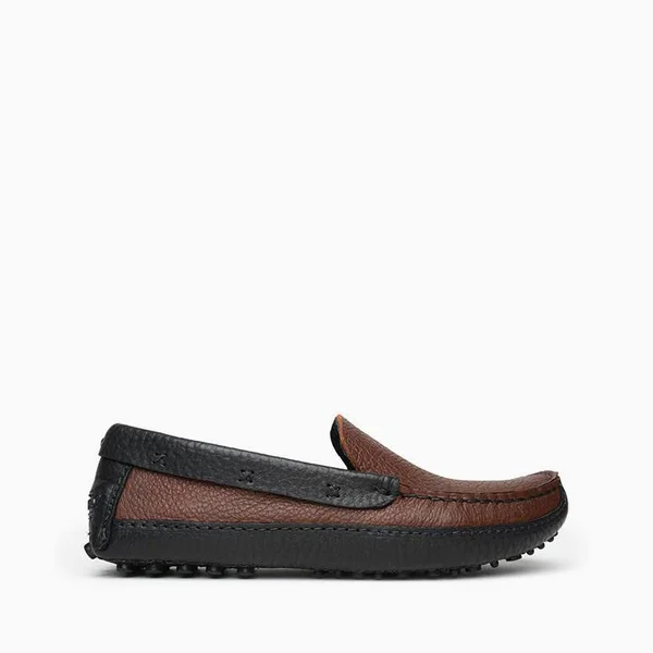 Minnetonka Moccasin - Men's P.W. Driving Loafer (Color Block) in Brown Upper and Black Lower, Size 6, Handmade