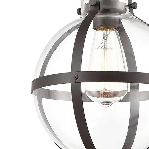 One Light Mini Pendant in Light Wood and Clear Glass Round Globe Oil