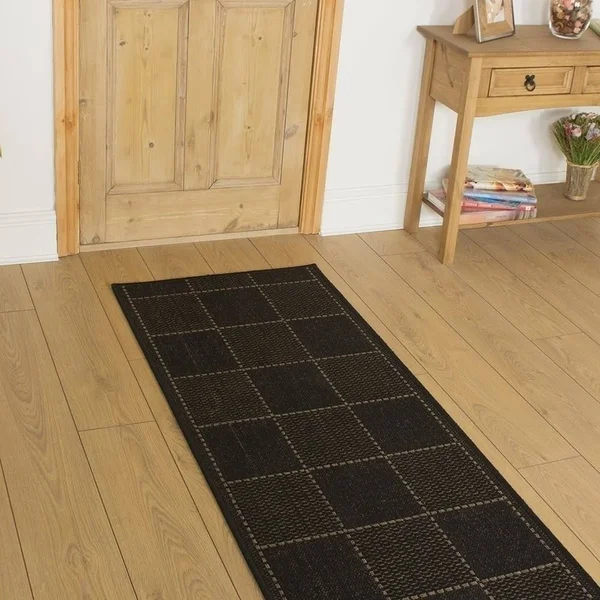 runrug USA Check Black Hallway Carpet Rug Runner Length: 39 foot - WIDT