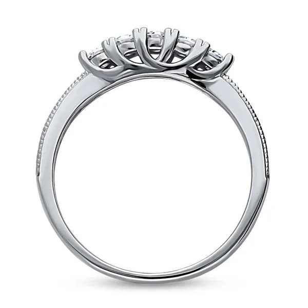 Berricle Sterling Silver Round Cubic Zirconia CZ 5-Stone Anniversary Wedding Curved Half Eternity Band Ring Size 7.5