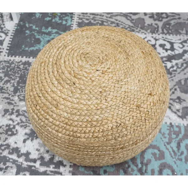Homeu0026Manor 18x22 Round Pouf Ottoman Jute - Natural - Medium
