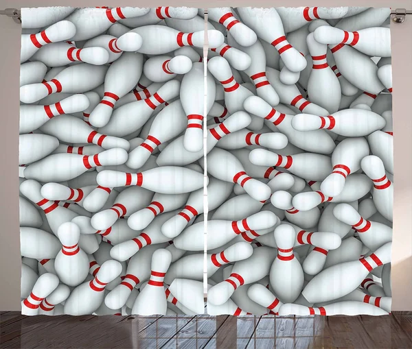 Ambesonne Bowling Party Decorations Curtains, Pile of Vivid Bowling Pins Skittles Red Stripes 3D Style Print, Living Room Bedroo