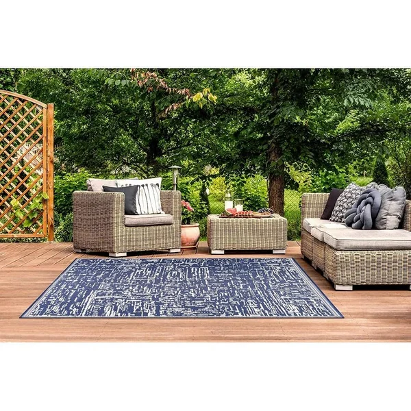 Lightweight Indoor Outdoor Reversible Plastic Area Rug - Ohio - Ohio-Blue 5 x 7