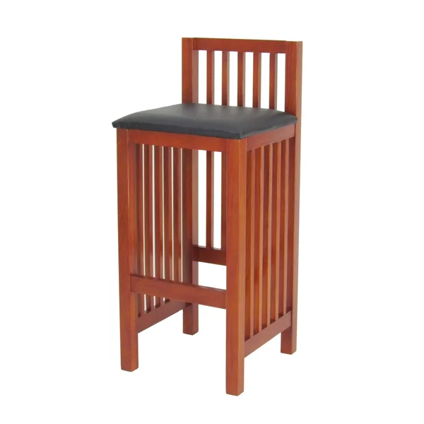 Benjara Wooden Barstool with Block Legs and Low Slatted BACK, Brown