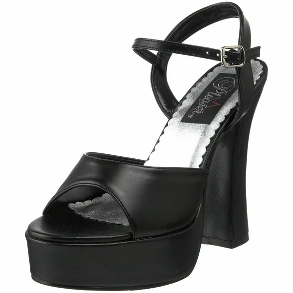 Pleaser Dolly-09, 5x22 Chunky Heel Platform Sandal - Black PU 6