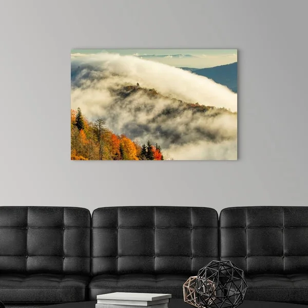 Autumn Colors and Mist at Sunrise - Blue Ridge Mountains at Sunrise, North Carolina, Canvas Wall Art, 36x24, Great Big Canvas