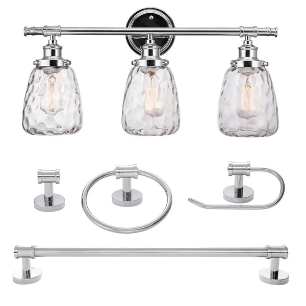 Globe Electric Lauzon 5-Piece Chrome All-in-One Bathroom Vanity Light Set 51416