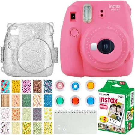 Fujifilm Instax Mini 9 Instant Camera (Smokey White) + Fujifilm Instax Mini Twin Pack Instant Film (20 Exposures) + Glitter Hard