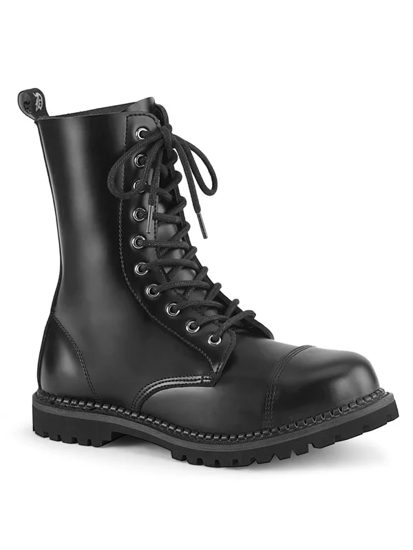 Demonia Men's Riot 10 Steel Toe Ankle Boot - Black Vegan Leather