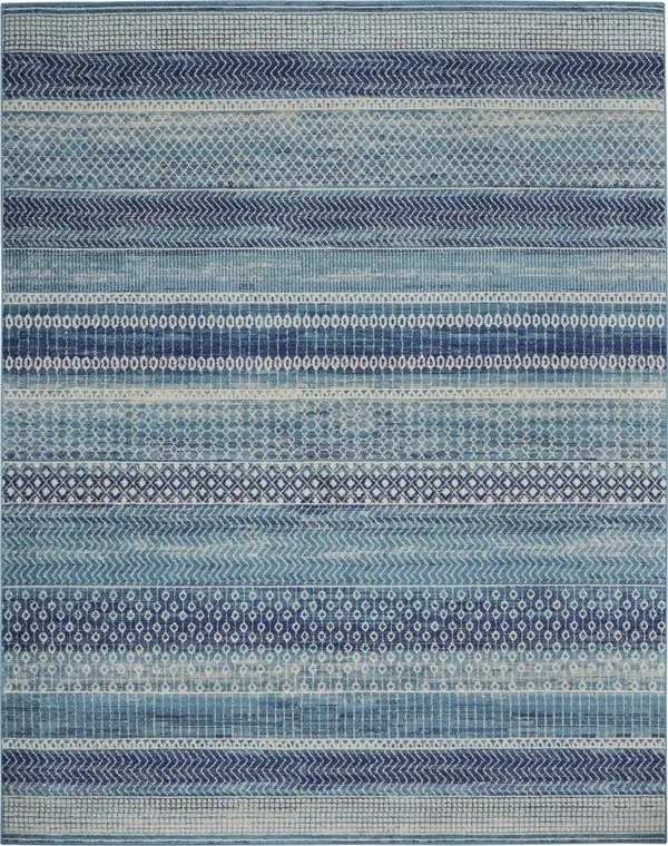 8 x 10 Navy Blue Ornate Stripes Area Rug