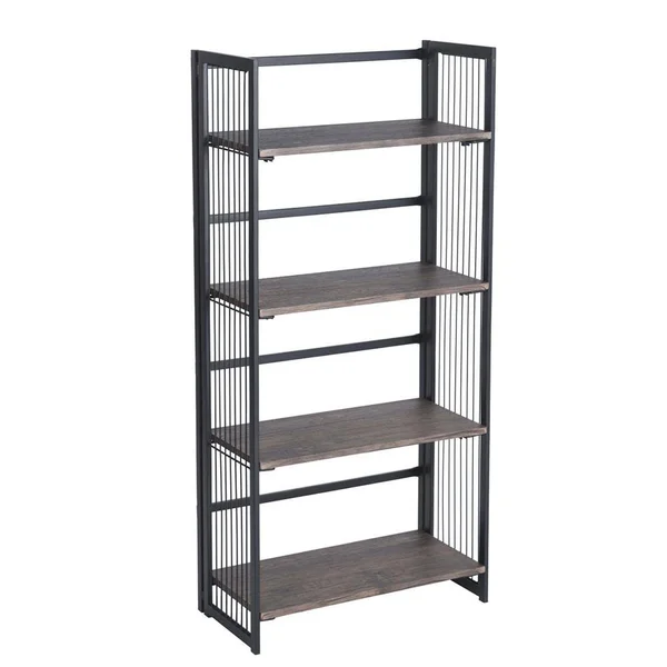 sumyeg Industrial 49.2 in. Black Metal 4-Shelf Standard Bookcase with Open Back