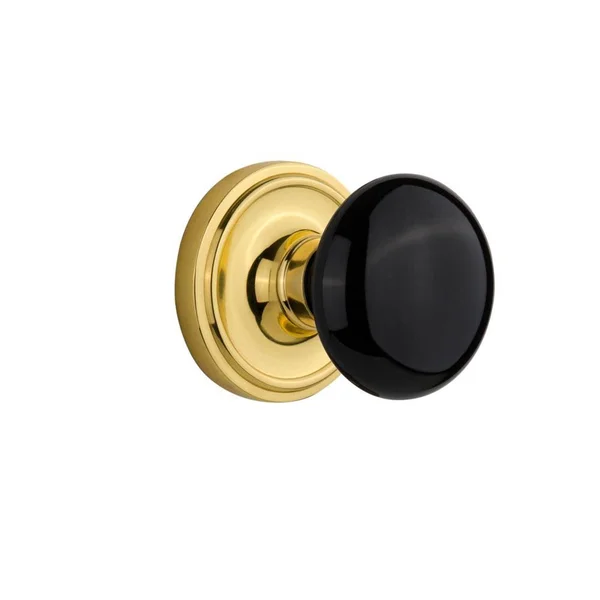 Nostalgic Warehouse Classic Rosette with Black Porcelain Door Knob - Double Dummy, Polished Brass
