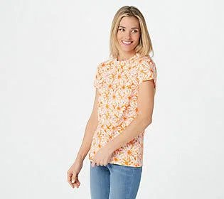 Isaac Mizrahi Live! Tie-Dye Printed T-Shirt - Size X-Small, Orange
