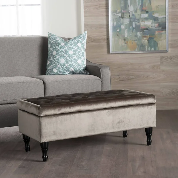 40.75x22 Gray and Brown Contemporary Upholstered Rectangular Storage Ottoman