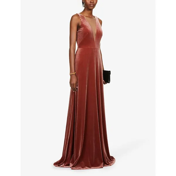 Women's Jenny Yoo Logan Plunging V-Neck Velvet Gown, Size 4 - Pink