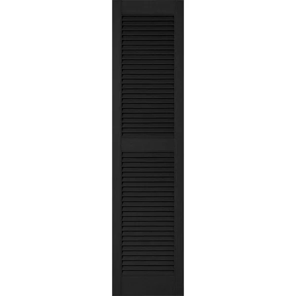 18 inchw x 29 inchh Lifetime Vinyl, Custom Straight Top Center Mullion, Open Louver Shutters, Black
