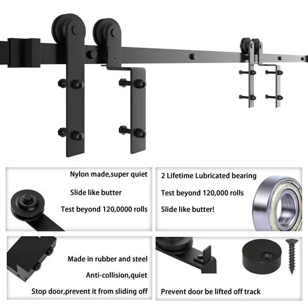 winsoon 7.5 ft./90 in. Single Track Bypass Sliding Barn Door Hardware Kit for Double Doors Low Ceiling, Frosted Black