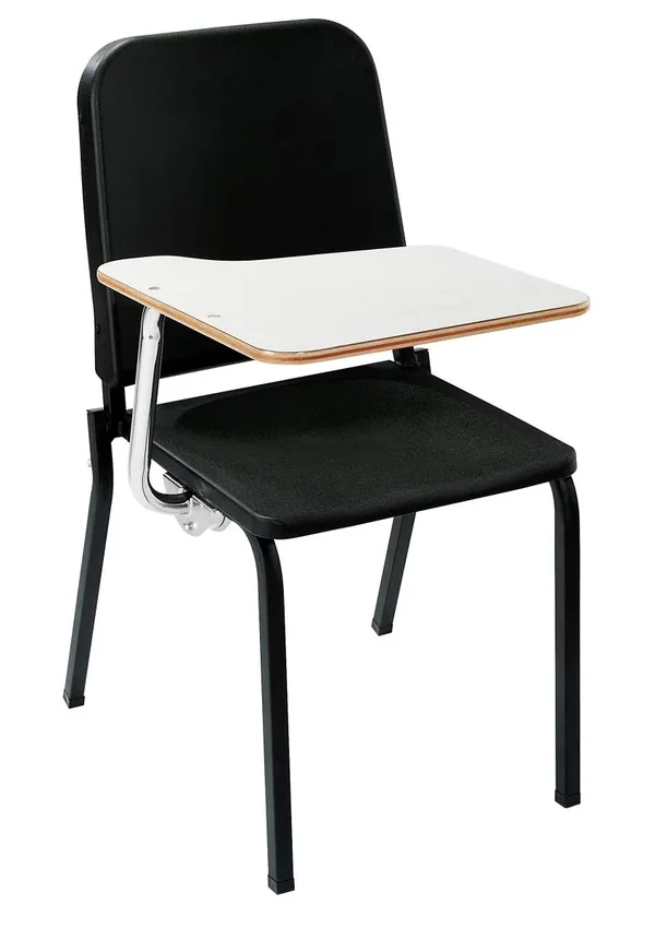 National Public Seating 8210-TA82L 8200 Series Melody Music Stack Chair with Left Tablet Arm Black Chair & White Tablet Arm