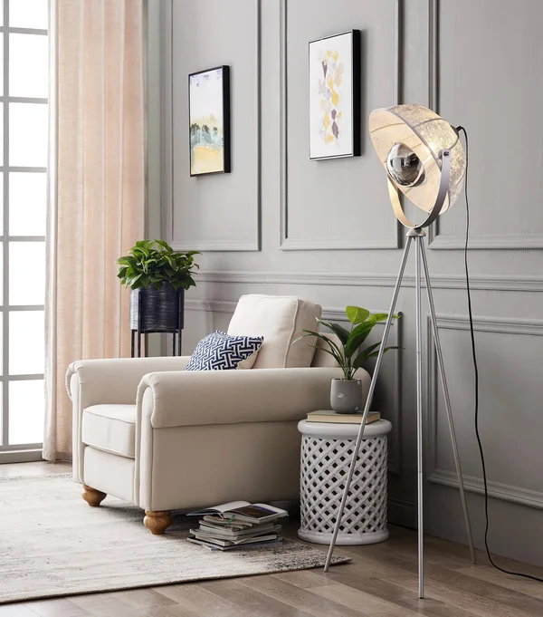 Archiology Industrial Metal Tripod Floor Lamp Spotlight Reading Lamp - Chrome