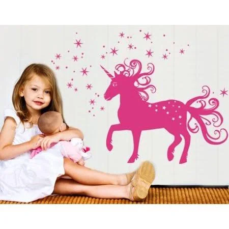 Magical Unicorn Wall Decal - Wall Sticker - Vinyl Wall Art, Home Decor, Wall Mural - 2229 - 59in x 43in, Gray