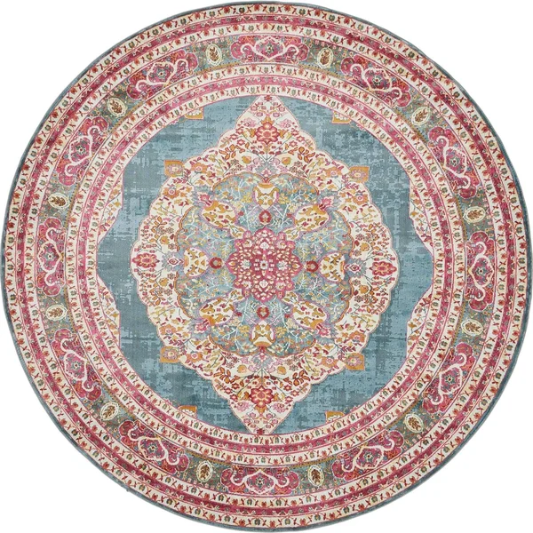 8&x8& Round Regla Baracoa Rug Turquoise/Ivory - Unique Loom