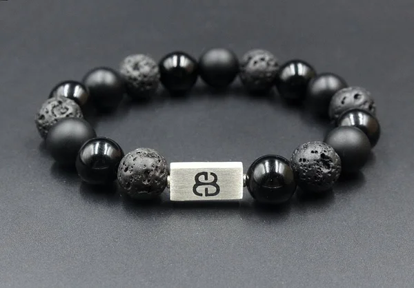 Onyx, Lava Stone, and Obsidian Bracelet, Men's Black Bracelet, Black Onyx Bracelet, Lava Stone Bracelet, Black and Silver Bracel