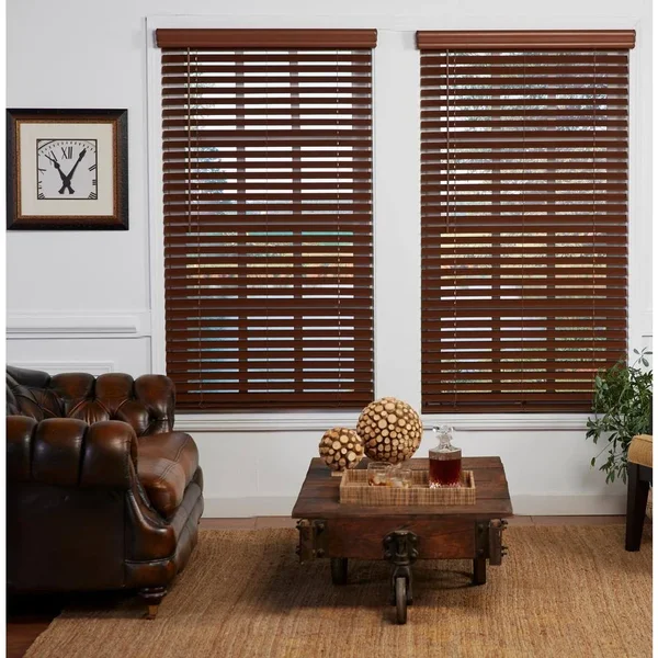 Perfect Lift Window Treatment Dark Oak 2 in. Cordless Room Darkening Faux Wood Blind 46.75 in. W x 72 in. L (Actual Size: 46.75