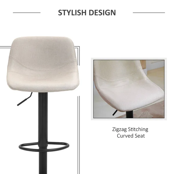 HOMCOM Swivel Bar Stools Set of 2 Bar Chairs Adjustable Height Barstools Padded with Back for Kitchen, Counter, and Home Bar - W