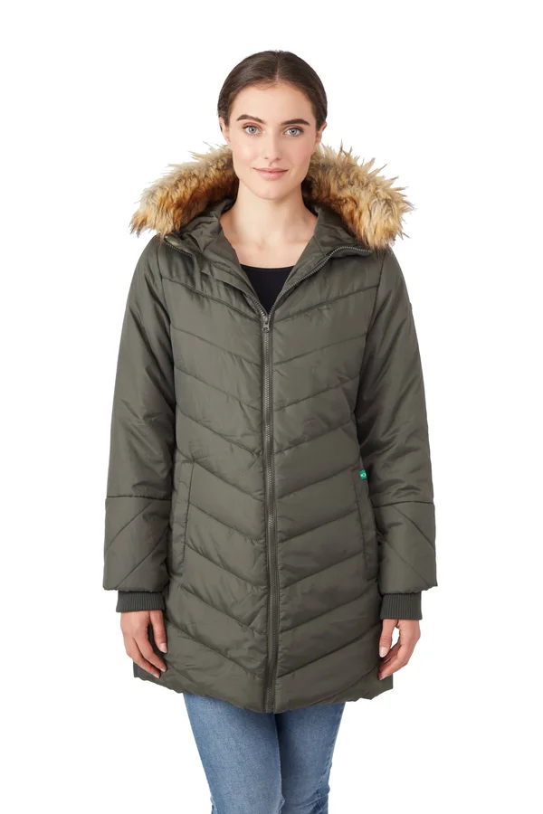 Women's Modern Eternity Faux Fur Trim Convertible Puffer 3-in-1 Maternity Jacket, Size Small - Green