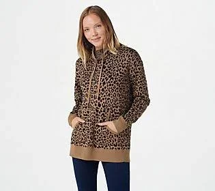 Lisa Rinna Collection Leopard Jacquard Pullover Sweater - Size Small, Camel