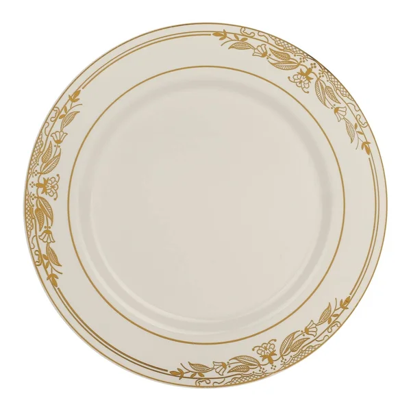 120 Plates, 10.25x22 White with Pink and Gold Harmony Rim Plastic Dinner Plates