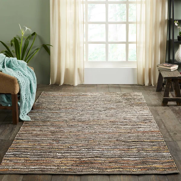 Miranda Haus Hand-Woven Enisle Leather and Cotton Area Rug - 5& x 8& - Dusty Grey