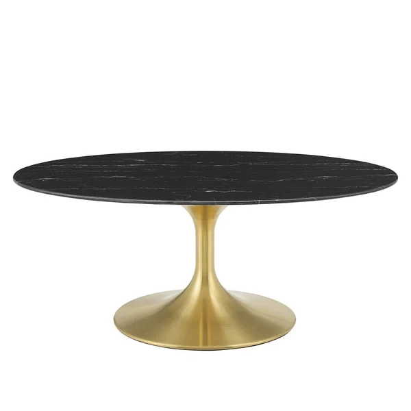 Modway Gold Black Lippa 42x22 Oval Artificial Marble Coffee Table