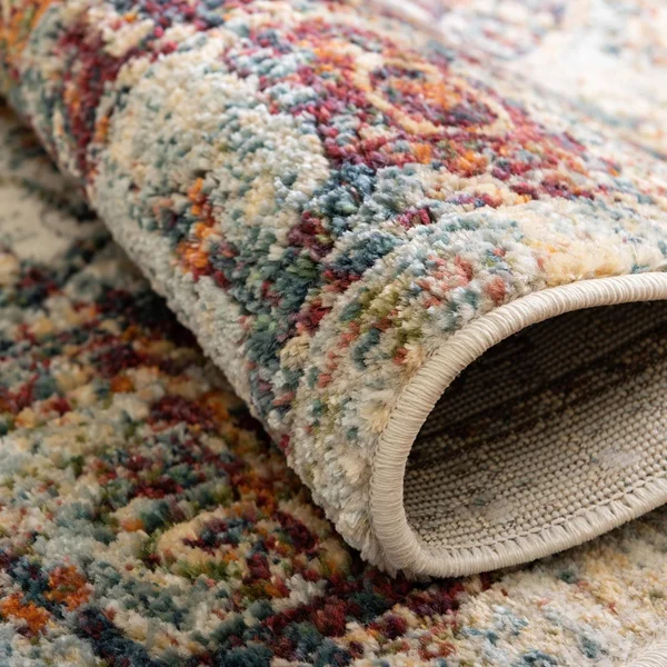 Unique Loom Isabella High-Low Pile Border Rug 5& x 8& Oval Ivory/Multi