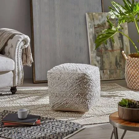16x22 Wide Square Pouf Geometric Ottoman Dakota Fields Fabric: Dark Gray