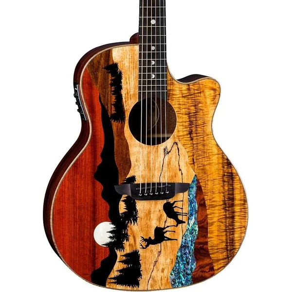 Luna Vista Deer Tropical Wood Acoustic-Electric Guitar with Case - Natural