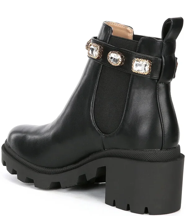 Steve Madden Amulet Jewel Embellished Lug Sole Block Heel Combat Booties, Womens, 6M, White