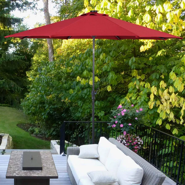 Costway 10ft Patio Solar Umbrella LED Patio Market Steel Tilt w/ Crank (Burgundy)