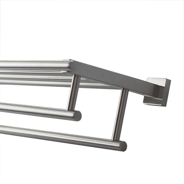 Premium Modern Double Hanging Quadruple Towel Bar Rack W Square Base 24 Inches Brushed Finish Stainless Steel