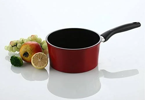 Flamekiss 2-Quart Red Ceramic Coated Nonstick Saucepan w/ Glass Lid by Amor, Nano Ceramic Coating w/ Silver Ion (100% PTFE &